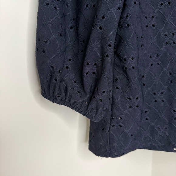 Black Eyelet Blouse – Feminine Cottagecore Top 3/4 Bishop Sleeves, Size Small - Picture 5 of 6